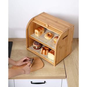 กล่องขนมปังไม้ไผ่สองชั้น กล่องเก็บอาหารในครัวสำหรับขนมปังและของว่าง - Product Image 2