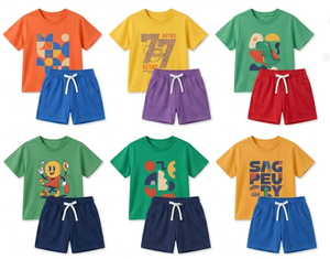 Lote de Ropa de Verano para Niños, Patrones Variados, Conjunto Casual de 2 Piezas para Niños y Niñas, Camiseta de Cuello Redondo y Manga Corta con Pantalones Cortos - Product Image 2