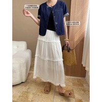 Chemise en jean décontractée bleu vintage à manches courtes avec surpiqûres Ming tendance