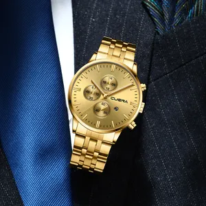 Cuena brand Fashion Calendar Gold and silver Steel Band fancy Men Quartz Watch For boy orologio da polso