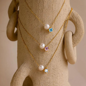 สร้อยคอจี้สแตนเลสสตีล 316L แบบกำหนดเอง ชุบทอง 14K 18K PVD เครื่องประดับชั้นดี สร้อยคอมุกประจำเดือนเกิด ขายส่งสำหรับผู้หญิง - Product Image 2