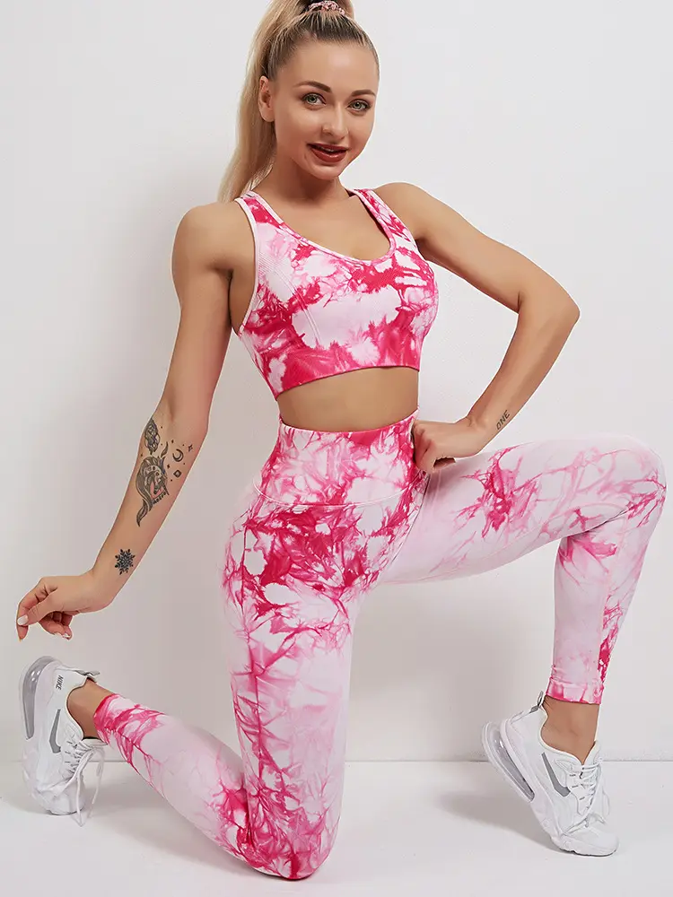 Sport bekleidung Frauen Sport BH und Leggings mit hoher Taille Set Sporta nzug Yoga Active Wear Tie Dye Workout Fitness Set