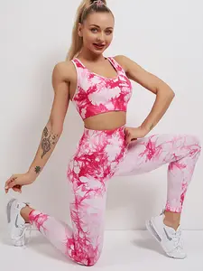 Spor giyim kadın spor sutyeni ve yüksek bel tayt seti spor takım elbise Yoga aktif giyim batik egzersiz spor seti