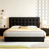 Lit de rangement moderne et luxueux JUNYUHAO, revêtement en tissu haut de gamme, mousse haute densité, cadre en pin certifié E0, taille Queen/King