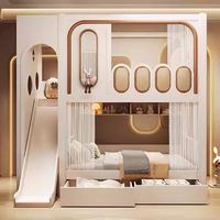 Lit en bois pour enfants et adultes avec toboggan, design château européen, pas cher, pour garçons