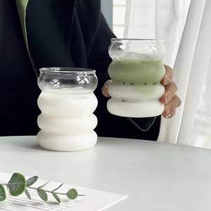 Taza de café de vidrio para beber rayada de borosilicato alto con pajita de vidrio - Product Image 5