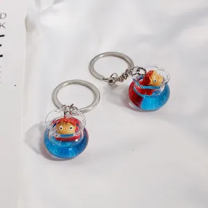 Ponyo bir Cliff Anime karikatür balık tankı kadınlar için anahtarlık biblo Metal anahtar zincirleri yüzük araba çanta kolye çekicilik