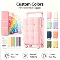 Valise rigide rose à motif quadrillé 20 pouces avec poignée large et roues silencieuses à 360°, personnalisable avec logo, prête à être expédiée