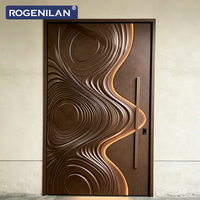 Puertas de Seguridad de Aluminio Talladas en 3D Personalizadas de Fábrica ROGENILAN, Puerta de Entrada Frontal Antirrobo Exterior con Luces LED
