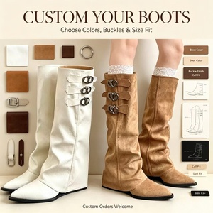 Atacado Direto da Fábrica: Botas Femininas de Cowboy Ocidental Vintage com Fivela e Bico Fino, Botas de Cano Alto Ajustadas e Estilosas - Product Image 4
