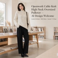 Pull-over surdimensionné pour femme en maille ajourée à col montant, personnalisé OEM, vente en gros, marque privée, faible MOQ, échantillon