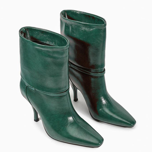 Women's Metal Buckles Short <b>Boots</b> Spike High-Heeled Pointed Toe Ankle Booties Turn Over on Shoes - Product Image 6