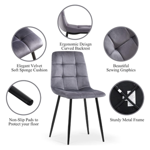 Chuyên nghiệp Chrome mạ đen nhà hàng ghế kem màu xám nhung phòng ăn ghế - Product Image 5