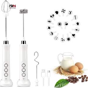 <span class=keywords><strong>Mousseur</strong></span> à lait rechargeable usb puissant, aérateur électrique portatif, <span class=keywords><strong>mousseur</strong></span> de café à lait avec 3 fouets blanc noir - Product Image 1