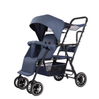 Poussette double compacte ultra-légère en lin, sièges tandem, cadre en acier inoxydable, 0-3 ans, roues tout-terrain