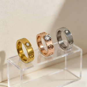 Juego <span class=keywords><strong>de</strong></span> Anillos <span class=keywords><strong>de</strong></span> Boda para Pareja, Chapado en <span class=keywords><strong>Oro</strong></span> <span class=keywords><strong>de</strong></span> 18K, Acero Inoxidable Hipoalergénico, Diseño <span class=keywords><strong>de</strong></span> Amor Eterno, Regalo Clásico <span class=keywords><strong>de</strong></span> Compromiso para Enamorados - Product Image 1