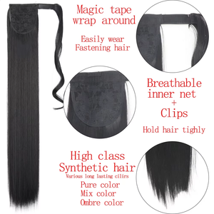 Extensions <span class=keywords><strong>de</strong></span> cheveux synthétiques longues droites 22 pouces Clip dans les postiches Noir Blonde Enrouler autour des extensions <span class=keywords><strong>de</strong></span> cheveux <span class=keywords><strong>de</strong></span> <span class=keywords><strong>queue</strong></span> <span class=keywords><strong>de</strong></span> <span class=keywords><strong>cheval</strong></span> - Product Image 2