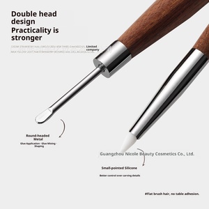 Stylo de sculpture pour nail art à double tête, pinceau en silicone souple avec manche en bois pour mélanger la colle et colorer - Product Image 2