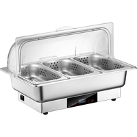 Luxuriöser rechteckiger elektrischer Buffet-Wärmer aus Edelstahl mit PC-Rolltop für Hotels und Restaurants