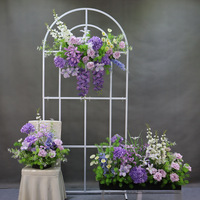 Composition florale artificielle en soie faite à la main, bleu et violet, style forêt, décoration de jardin Monet, allée de mariage, extérieur