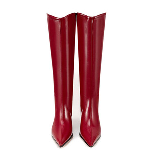 Big Size 45 Women's Solid Wide Fit Knee High Boots Ladies Chunky High Wedge Heels <b>Shoes</b> Pointed Toe Back Zipper Long Booties - Product Image 5