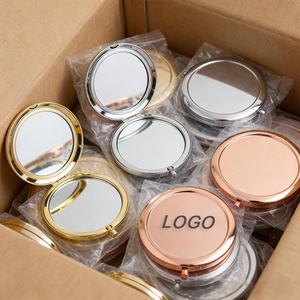 Stock Custom Logo Metal Magnifying <strong>Compact</strong> Folding Mini Pocket Double Sided Travel Makeup <strong>Mirror</strong> - Product Image 1