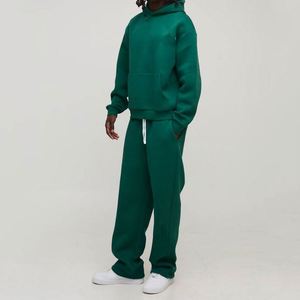 Sudadera con Capucha y Cordón Ajustable en Verde Bosque y Blanco, Pantalones Deportivos con Estampado Personalizado para Hombre, Conjunto de Dos Piezas de Invierno, 100% Algodón - Product Image 4