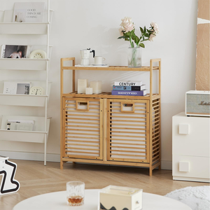 Cesto de Ropa de Bambú con 2 Bolsas y Estante |   Cesto para Ropa Plegable, Ecológico y Antiolores para el Hogar y Hoteles - Product Image 1