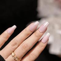 Faux ongles à presser œil de chat rose clair, ombré blanc laiteux, longueur moyenne, effilés, faits à la main, pour usage quotidien