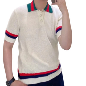 Custom-designed luxury men's knit sweaters made to order summer cotton men's short-sleeved button-<b>down</b> knitwear polo knit sh - Product Image 3