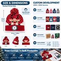 Bonnet en tricot LED pour enfants avec rennes de Noël, pompon en acrylique, trois modes d'éclairage, recharge USB, casquette pour activités hivernales en extérieur