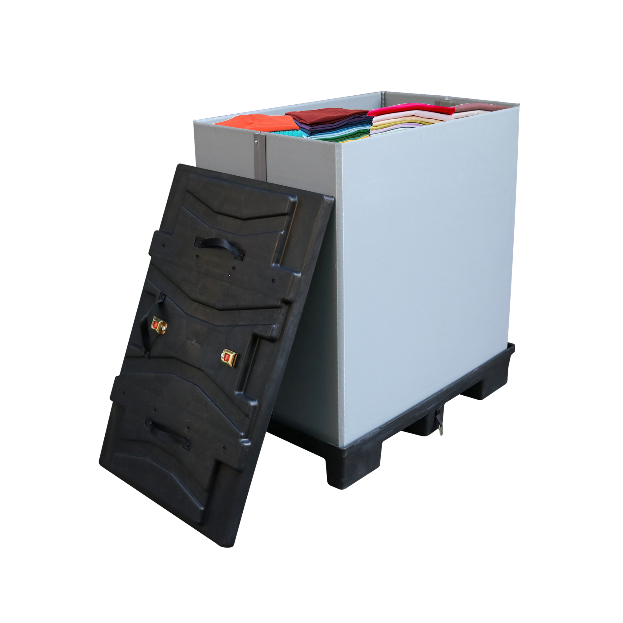 QS China Professional Manufacture Solid Display Cargo Plastic Pallet Box for Pallet and Sleeve