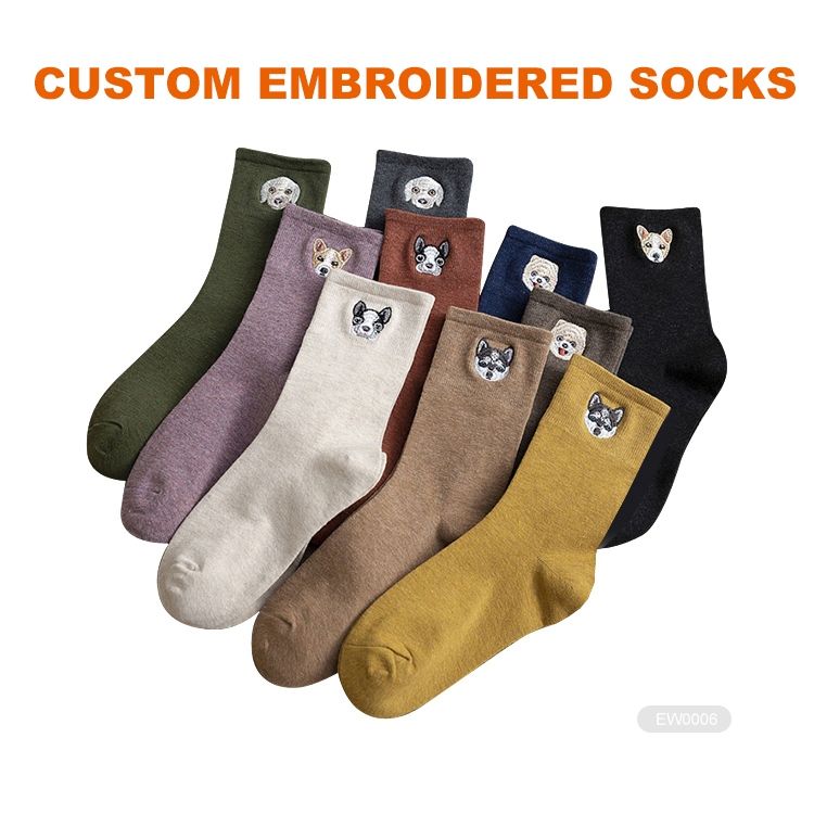 Personalized Woven Custom Womens Embroidered logo Socks Women Fashion Colorful Crew Dress Socks Dropshipping