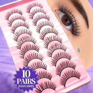 Lot de 10 paires de faux cils synthétiques à bande transparente, courbure naturelle, avec boîte, modèle à bande transparente - Product Image 3