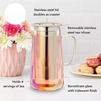Théière en verre iridescent de luxe moderne 1L, résistante à la chaleur, faite à la main, écologique, avec filtre en acier inoxydable