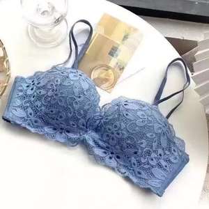 Conjunto de sujetador deportivo sin costuras de encaje floral para mujer, talla grande, tela de lana teñida, ecológico, sin aros, con tirantes de silicona ajustables - Product Image 2