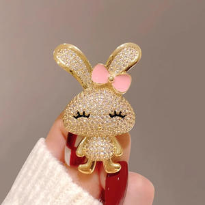 Alloy Cute Rhinestone Rabbit Vintage <b>Brooch</b> Gold Plated Wedding Party Gift Fashion Jewelry with Plating - Product Image 2