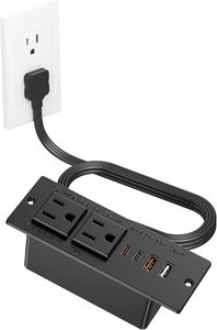 Multiprise de bureau encastrable noire avec ports USB-C et USB de 30 W, double prises CA, <span class=keywords><strong>prise</strong></span> plate encastrée pour bureau à domicile - Product Image 3