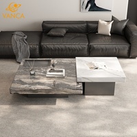 Table basse en marbre naturel de luxe léger, design carré flottant moderne, sensation haut de gamme pour hôtel et salon