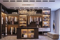 Armoire en bois massif moderne de luxe à porte ouverte du sol au plafond, à grande capacité, à cloisons multifonctions, technologie fine