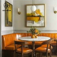 Meubles de restaurant, de café et d'hôtel modernes en cuir orange demi-cercle, table ronde en marbre, bois, canapé, banquette
