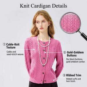 CHIU SHUI <span class=keywords><strong>Cardigan</strong></span> Invernale da Donna in Maglia a Trecce con Collo Rotondo e Bottoni Dorati, Morbido e Caldo - Product Image 2