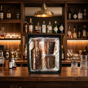 Hammered Copper Tumbler Set Portable <b>Drinkware</b> Gift Box for Home Hotel Party Use - Indian Home Crafts - Product Image 1