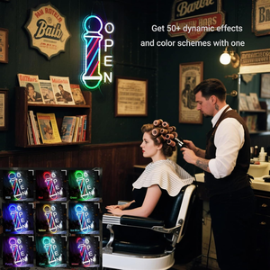 ไฟนีออนรูปเสาตัดผมและของตกแต่งร้านตัดผม - ไฟนีออน LED แบบ USB เหมาะสำหรับหน้าต่างร้านตัดผม - Product Image 4