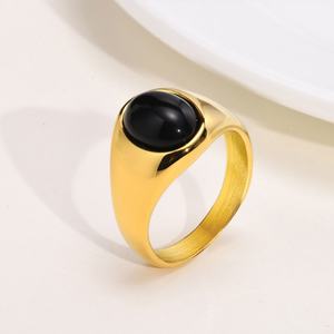 Anillo de Compromiso Vintage Antideslustre, Chapado en Oro de 14k y 18k, de Acero Inoxidable con Ágata, para Hombre y Mujer - Product Image 2