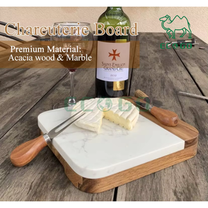 Planche à fromage en bois de bambou et marbre avec couteau à fromage - Product Image 5