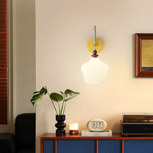 French Retro Style Wall <b>Lamp</b> LED E27 Switch Control Creamy Decorative Ambient Light for Bedroom Children's Room Hallway - Product Image 1