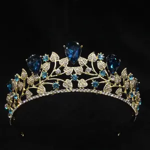 GenyaJeweled Barroco Queen Crown Rhinestone Casamento Coroas e Tiaras para As Mulheres Traje Partido Acessórios de Cabelo com Pedras Preciosas 2024