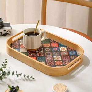 Plateau de service en bambou Bohemia avec motif floral pour le rangement du pain, du thé et des fruits, pour la maison et la salle à manger - Product Image 3
