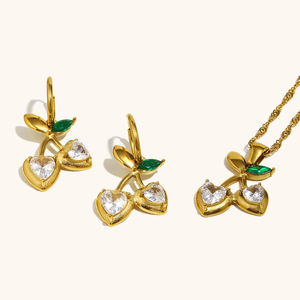 Ensemble de bijoux cerise plaqué or Dingran collier et boucles <span class=keywords><strong>d</strong></span>'oreilles avec des accents de cristal et de gemme verte accessoire doux et élégant - Product Image 6